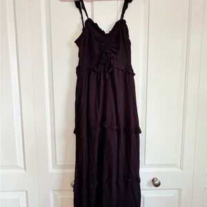 Pink Lily Black Tiered Maxi Dress with Adjustable Straps